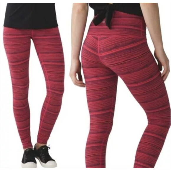 Lululemon Wunder Under Red Purple Cyber Stripe Leggings Women’s Size 8 Workout - Picture 9 of 9